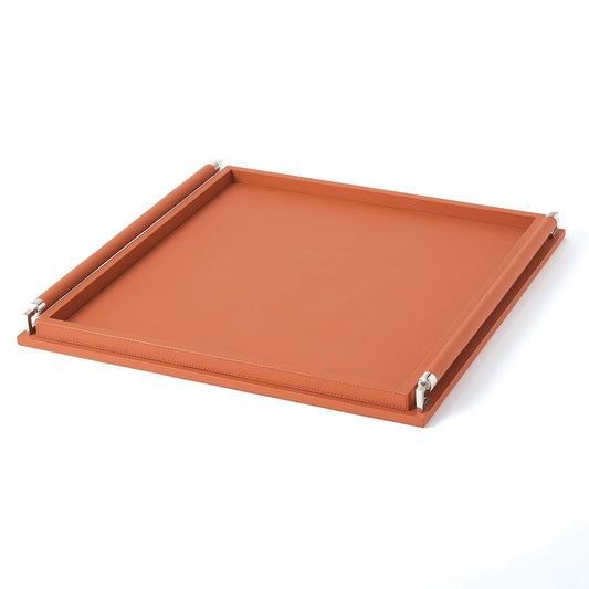 Wrapped Handle Tray-Coral Leather-Large