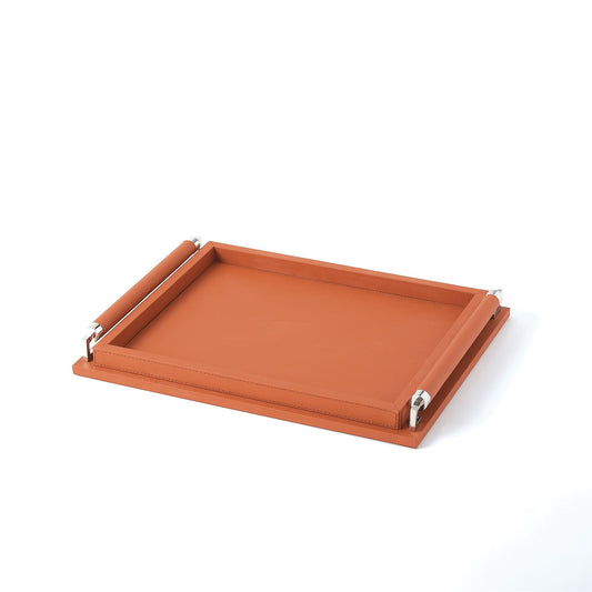 Wrapped Handle Tray-Coral Leather-Small