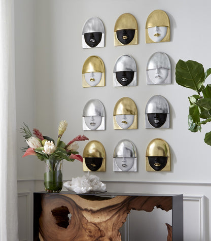 Fashion Faces Wall Art Small, White and Gold Leaf