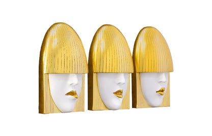 Fashion Faces Wall Art Small, White and Gold Leaf