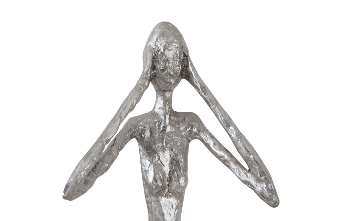 Hear No Evil Slender Sculpture Small, Resin, Silver Leaf